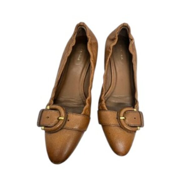 BANANA REPUBLIC COGNAC LEATHER BUCKLE BALLET FLATS ELASTIC HEEL WOMENS 7 - Picture 2 of 15